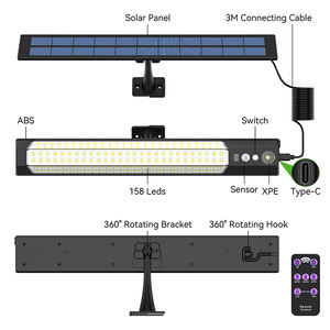 مصباح جداري طويل بدلاية شمسية 1 ، 2 مصباح ليلي قابل لإعادة الشحن ، مصباح شمسي داخلي - Product Image 3