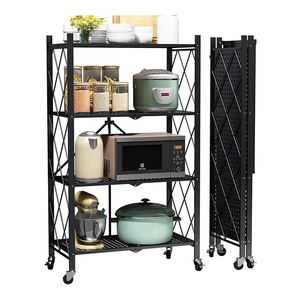 Foldable 4 Tier Heavy Duty Rack Metal Shelf Kitchen <strong>Shelving</strong> 4-Shelf Household Adjustable <strong>Folding</strong> Shelves - Product Image 1