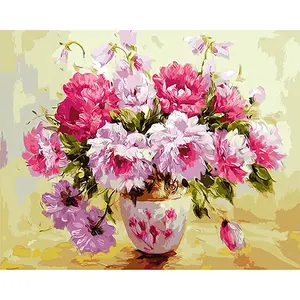paint boy Newest canvas digital oil painting by numbers, clear printing digital painting, vase and flower digital DIY painting