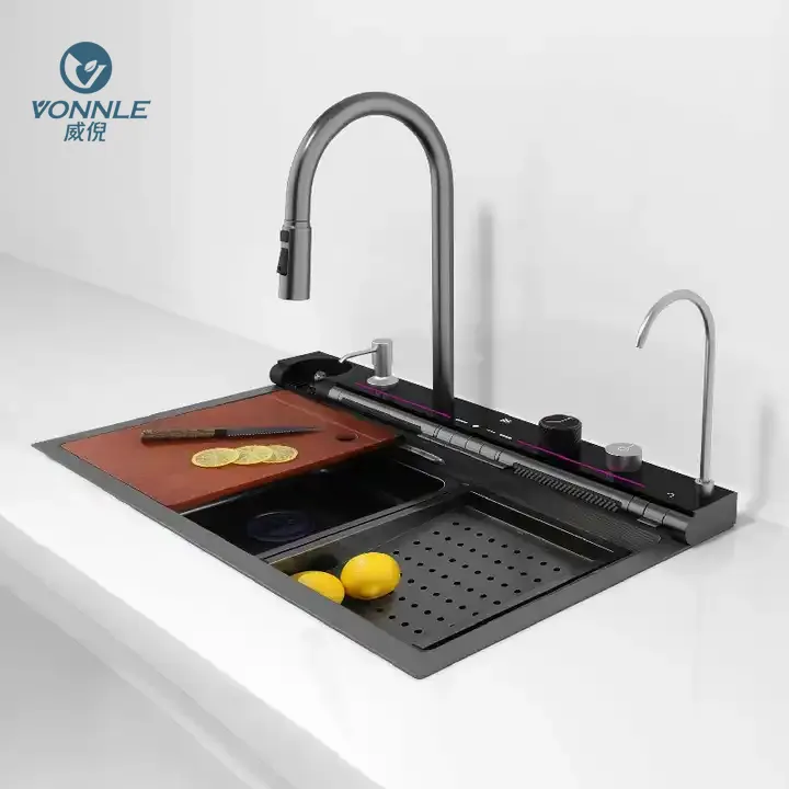 Lavello cucina a cascata lavello multifunzione cucina con display digitale