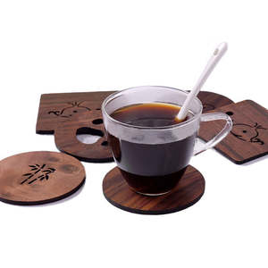 Sous-verres en bois <span class=keywords><strong>de</strong></span> noyer noir ronds et carrés, ajourés, à motifs <span class=keywords><strong>de</strong></span> dessins animés, durables, pour tasses à thé et café, et <span class=keywords><strong>dessous</strong></span> <span class=keywords><strong>de</strong></span> <span class=keywords><strong>plat</strong></span> - Product Image 5