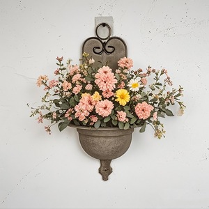Maceta de Pared Redonda de Hierro Vintage Gris, Decoración de Jardín para Exteriores - Product Image 1