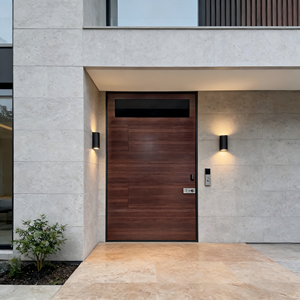 Porte d'entrée principale en aluminium coulé <span class=keywords><strong>de</strong></span> haute qualité, noire et blanche, en noyer australien, pour maison - Product Image 4