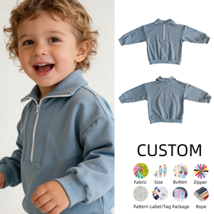 Abbigliamento OEM per Bambini, Felpa <span class=keywords><strong>con</strong></span> Mezza Zip e Collo Alto per Bambini e Bambine, Pullover Casual per Autunno e Inverno - Product Image 1