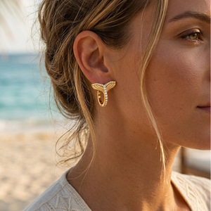 Pendientes colgantes de acero inoxidable con forma de cola de pez y diamantes de imitación para fiestas, joyería de moda - Product Image 2