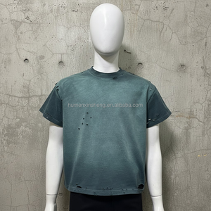 XINSHENG Fabricantes de Ropa Personalizada, Camiseta para Hombre, Estilo Vintage, Lavado Ácido, Desgastada, Holgada, Recortada - Product Image 1