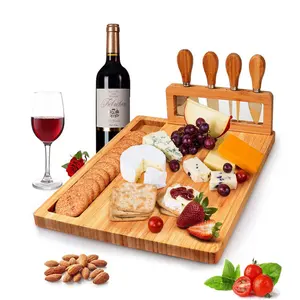 Precio bajo madera maciza bambú pan fruta queso tabla para cortar queso cuchillo tenedor tabla de cortar