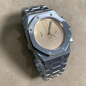 Montre chronographe à quartz octogonale avec logo personnalisé OEM, cadran noir et or avec bracelet en acier inoxydable, montres mécaniques de luxe - Product Image 4