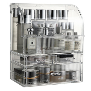 Caja de almacenamiento de cosméticos con tapa, organizador de maquillaje de plástico a prueba de polvo estilo cajón para escritorio, gran capacidad - Product Image 4