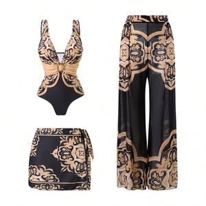 Nouveau <span class=keywords><strong>Maillot</strong></span> <span class=keywords><strong>de</strong></span> <span class=keywords><strong>Bain</strong></span> Sexy Tendance à Décolleté Plongeant, Ensemble Bikini Une Pièce et Culotte, <span class=keywords><strong>Maillot</strong></span> <span class=keywords><strong>de</strong></span> <span class=keywords><strong>Bain</strong></span> Imprimé Rétro en Gros - Product Image 3