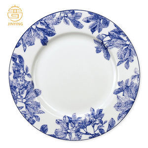 עיצוב עלי כחול כלי שולחן קרמי צלחות קרמיקה וינטאג 'ערכת כלים לאירוע & קייטרינג - Product Image 3