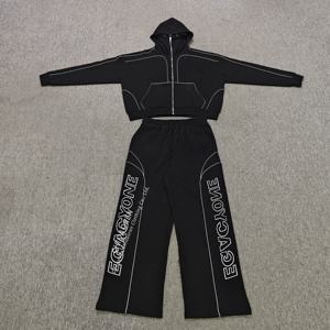 Conjunto Deportivo CHIDAOREN Streetwear 100% Algodón, Sudadera con Capucha Doble Gruesa, Pantalones Deportivos con Estampado Reflectante para Hombre - Product Image 1