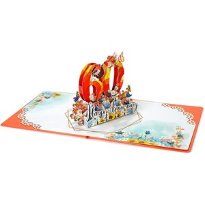 Carte de vœux 3D pour couple, design fleurs et oiseaux, pour la 60e anniversaire, célébration de l'anniversaire du diamant - Product Image 3