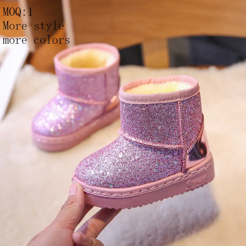 2022 scarponi da neve per bambini stivali di pelliccia integrato Peluche addensato delle ragazze Scarpe di cotone di Nuovo Modo di Paillettes stivali in inverno