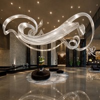 Grand lustre moderne en verre pour hall d'hôtel et villa, avec rubans décoratifs, luminaire suspendu, conception personnalisée