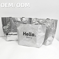 Sac de courses réutilisable écologique portable en PP laminé imprimé personnalisé recyclable, sac à main en PP tissé argenté tendance
