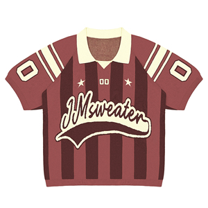 Maglione Oversize Streetwear in <span class=keywords><strong>Jacquard</strong></span> 100% Cotone Invernale Personalizzato con Collo a <span class=keywords><strong>Polo</strong></span> Maglia da Calcio Lavorata a Maglia - Product Image 4