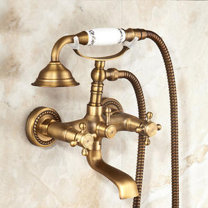 Robinet de bain antique européen en gros avec pomme de <span class=keywords><strong>douche</strong></span> dorée simple, ensemble de salle de bain rétro mural, robinet à poignée unique en laiton, jet doux - Product Image 6