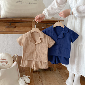 Ensemble deux pièces été 2026 pour enfants : <span class=keywords><strong>cardigan</strong></span> et short en pur coton, style coréen, simple et confortable pour garçons et filles - Product Image 2