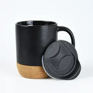 Di Vendita caldo di Base Cork Tazze di Caffè di Ceramica con il Coperchio di Plastica