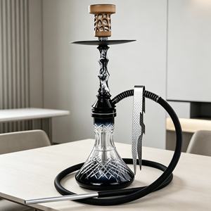 Moderno Set de Shisha de Aleación de Aluminio con Base de Vidrio Tallado a Mano con Acabado Espejo, 1 Manguera, para Bar, Regalo, Viajes - Product Image 2