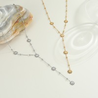 Collier chaîne longue en Y, personnalisé OEM, tendance, géométrique, délicat, en acier inoxydable plaqué or PVD 18K avec zircon