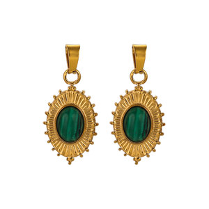 Colgantes Ovalados de Piedra Natural con Diseño de Rayos de Sol |   Acero Inoxidable Chapado en Oro PVD de 18K y Piedras Ovaladas para la Fabricación de Joyas - Product Image 6