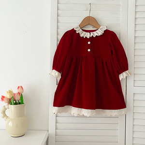 Vestito da <span class=keywords><strong>bambina</strong></span> coreana abito da <span class=keywords><strong>bambina</strong></span> primavera autunno collo di pizzo rosso natale maniche lunghe per bambini <span class=keywords><strong>vestiti</strong></span> da principessa per bambini - Product Image 2