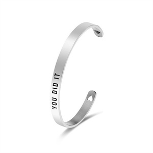 Custom Double Hearts Shaped Cutting Stainless Steel Bangles YOU DID IT Engraved Open <b>Bracelets</b> - Product Image 2