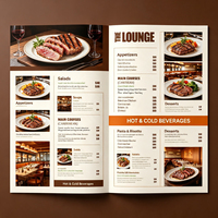 Menu de restaurant personnalisé en papier couché pliable, impression couleur, liste de prix vintage pour salon de restauration avec photos des plats