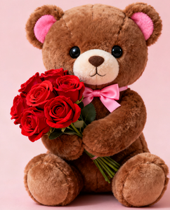 Regalo Romantico Perfetto per San Valentino, Orsacchiotto di Peluche con Rose, Imbottitura in Cotone PP, Unisex, Taglia Regolabile 11-30cm - Product Image 1