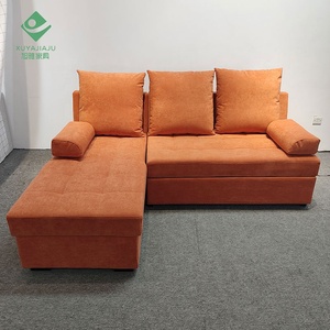 Sofá <span class=keywords><strong>cama</strong></span> de 3 asientos con marco de madera maciza a precio de fábrica con almohada extraíble para reposacabezas, sofá Seccional de terciopelo <span class=keywords><strong>naranja</strong></span> para sala de estar - Product Image 1