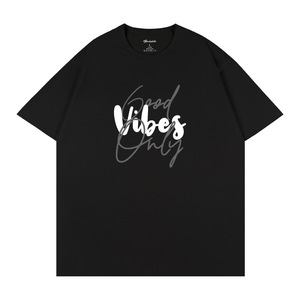 T-shirt noir à manches courtes pour hommes Good Vibes Only, jersey respirant 100% polyester, design imprimé - Product Image 2