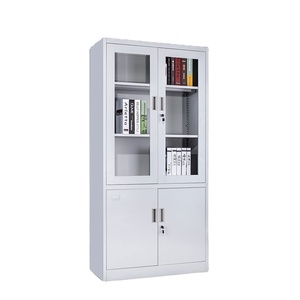 Armoire de classement en acier moderne avec porte battante en verre réglable et serrure, pour usage domestique, bureau, hôtel, école - Durable et écologique pour documents - Product Image 1