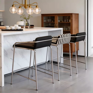 Tabouret <span class=keywords><strong>de</strong></span> <span class=keywords><strong>bar</strong></span> minimaliste moderne nordique avec dossier, en acier inoxydable, sans assemblage requis, mobilier <span class=keywords><strong>de</strong></span> <span class=keywords><strong>bar</strong></span> à domicile, <span class=keywords><strong>chaise</strong></span> <span class=keywords><strong>de</strong></span> comptoir - Product Image 2