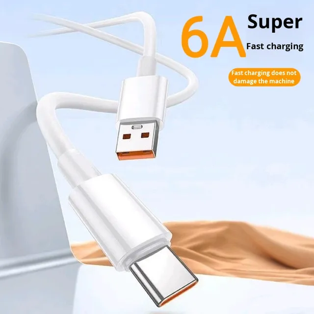 6A Super Fast Charging Type-C Data Cable with TPE Material Orange Rubber Core for Android and Data Transfer