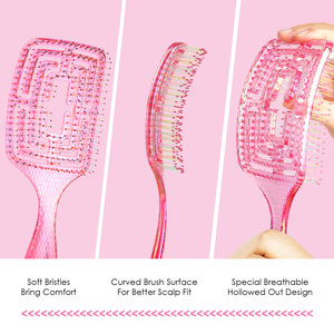 Peigne creux carré <span class=keywords><strong>rose</strong></span> couleur douce brosse de massage incurvée brosse démêlante cheveux en cristal - Product Image 6