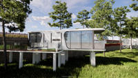 Maison conteneur modulaire de luxe préfabriquée en forme de capsule spatiale pour location en station balnéaire en bord de lac et prête à être expédiée