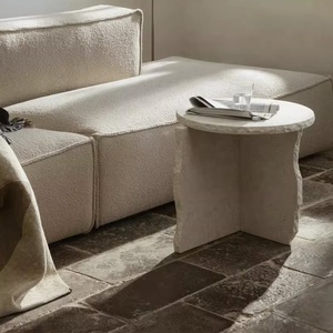 Table d'appoint de chevet en pierre de <span class=keywords><strong>travertin</strong></span> naturel, motif brisé, faite à la main par un designer, pour salon et maison d'hôtes, au design artistique - Product Image 1