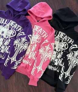 Custom 500GSM Heavyweight Screen Print Hoodies 100% Algodón Sudadera Streetwear Full Offset Print Mens Hoodie - Product Image 3