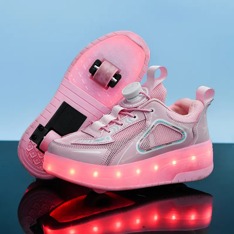 Scarpe con ruote per bambini, scarpe a rotelle con ruote da 4 quarti, scarpe da Skate a rotelle per bambini illuminate a Led con ruote