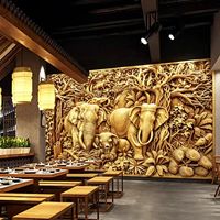 Décor mural 3D en relief en bois sculpté, motif famille d'éléphants Art Déco, nature morte jungle, pour spa thaïlandais, restaurant, décoration intérieure, décoration personnalisée
