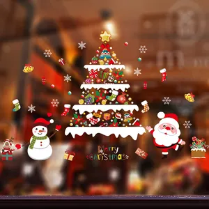 Merry Christmas Santa Snowman Wall Stickers Xmas Tree Gift Bags Cake Wallpaper Fashion Window Sticker For Home Decoration