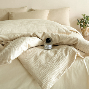 Washed Tencel <b>Bedding</b> <b>Set</b> 4 Pcs Solid Color Jacquard Duvet Cover Sheets Summer Home Use - Product Image 4