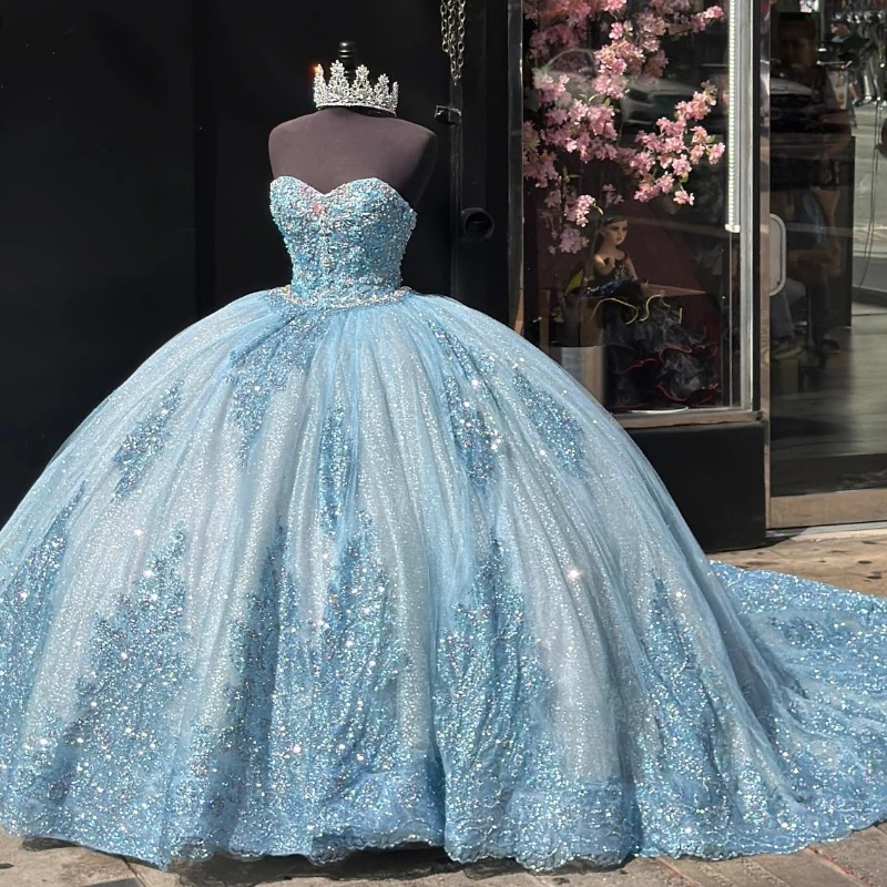 blue floral puff sleeve midi dress Princess Pink/Blue ombre gown 2018 quinceañera Dress Sweetheart Ball G –  Siaoryne main image 0