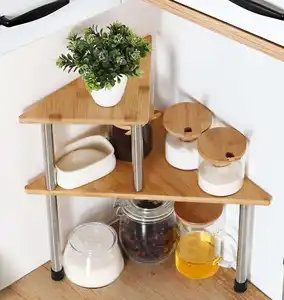 Groothandel Diy 2-laags Houten Opbergrek Verstelbare Driehoek Plank Keuken Kruidenrek