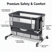 Lit double multifonctionnel GEEN pour bébés, avec barrière rétractable douce pour la peau, réglage multi-niveaux, panier de rangement et mode anti-régurgitation