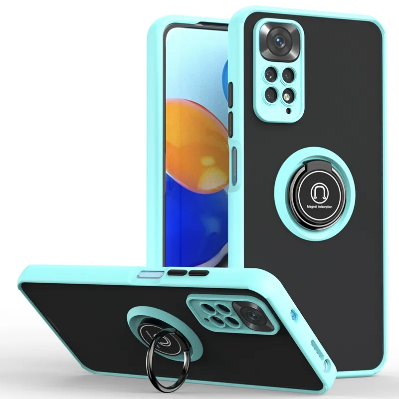 360 Rotation Ring Holder Frosted Translucent Hard PC Back TPU Phone Case For Xiaomi Redmi Note 11S Note 10 Pro