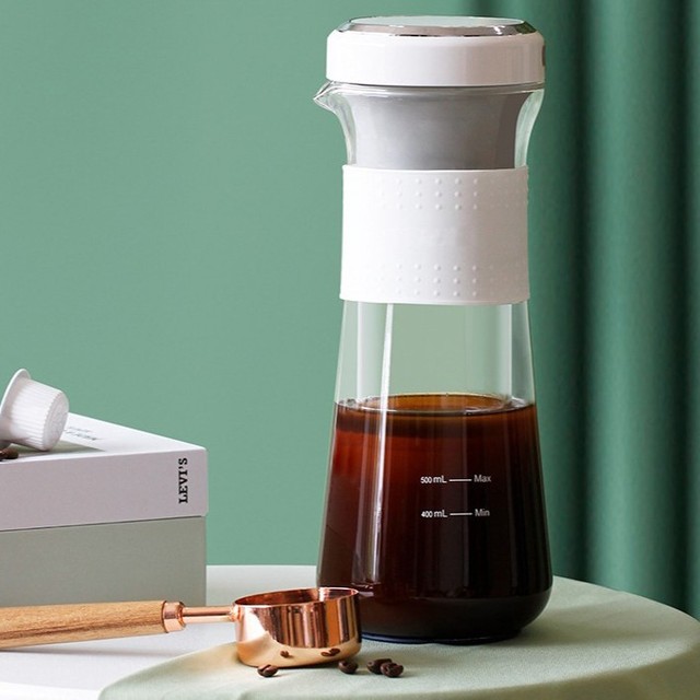 Order Directly 600ml Cold Brew Coffee Maker Easy Clean Reusable Stainless Steel Mesh Filter Car Iced Tea Brewer Glass Housing