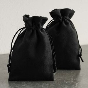 Ulikeke <b>Black</b> Velvet Suede Packaging Drawstring Jewelry Pouch Bag with Custom Logo - Product Image 1